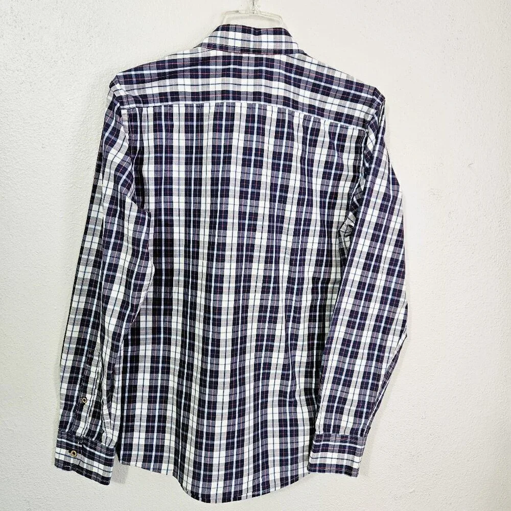 UNTUCKit Men's Slim Fit Blue Plaid Casual Preppy Long Sleeve Shirt Size Large